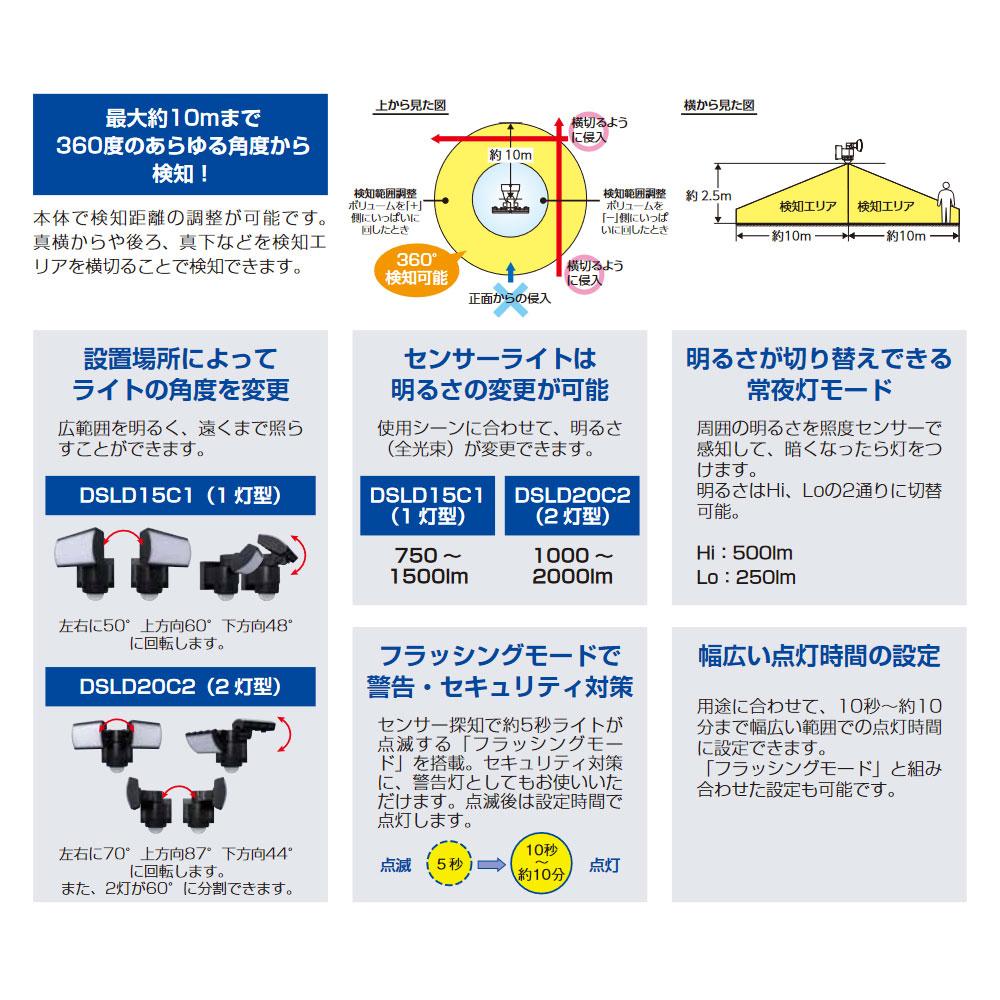 LEDセンサーライト(2灯型)_DSLD20C2_DELCATEC デルカテックーエク