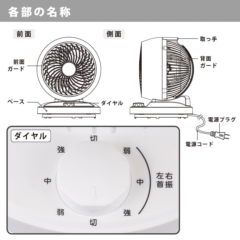 サーキュレーター（～12畳/左右60度自動首振り/上下90度手動首振り/風量調節3段階）_00-8311_FF-SQ955AC_OHM（オーム電機）