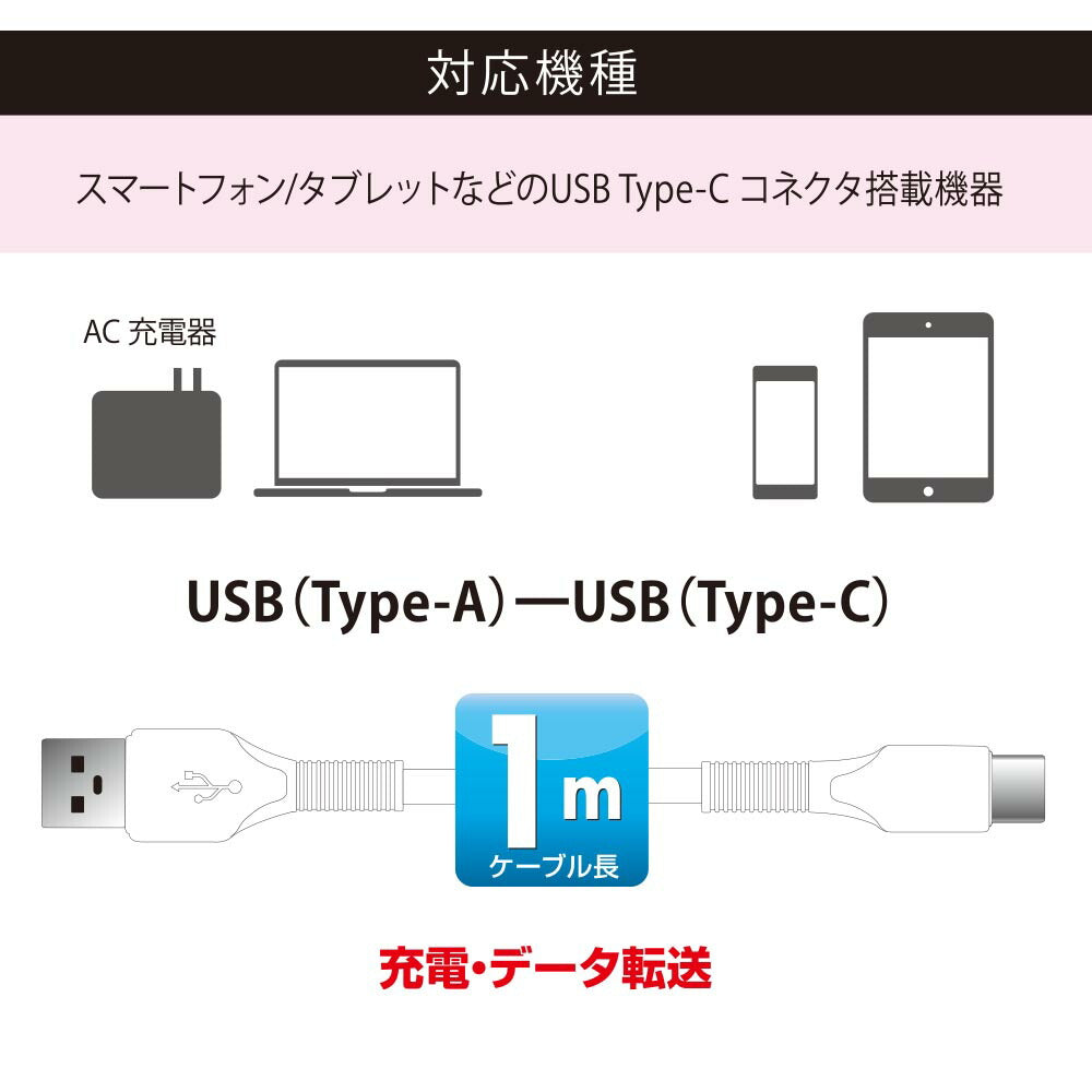 USBケーブル（Type-A to Type-C/3Aの高出力/ロングブッシュ形状/強化メッシュ/1m/ホワイト）_01-7181_SMT-L10KAC-W_OHM（オーム電機）