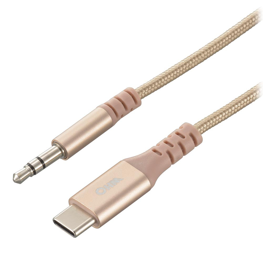 ヘッドホン変換アダプター（USB Type-C （オス）／φ3.5mmヘッドホンプラグ（オス）/アルミコネクタと強化メッシュ/DAC機能/ケーブル長1.8m）_01-7316_SMT-L18SPT-N_OHM（オーム電機）