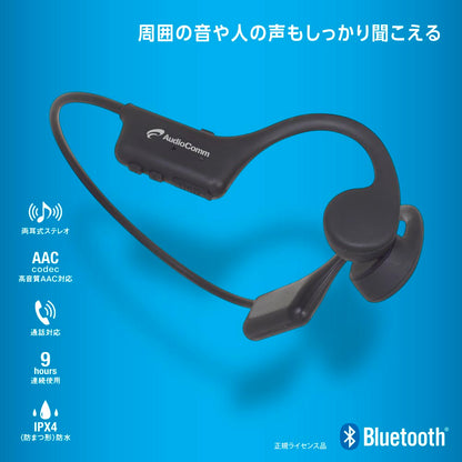 骨伝導イヤホン（Bluetooth/AACコーデック対応/USB給電 Type-C/保護等級IPX4 防まつ形）_03-1666_HP-BC110N_OHM（オーム電機）