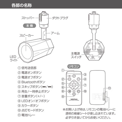 LED一体型ワイヤレススピーカー（口径50mmスピーカー/12W/RGBイルミネーション7色/ライティングダクト接続）_03-2950_ASP-WR200N_OHM（オーム電機）