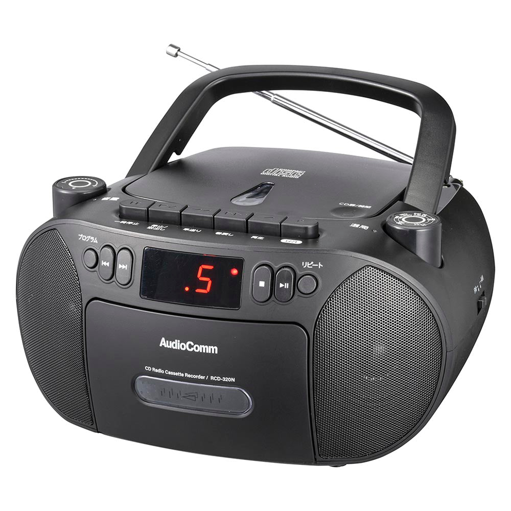 CDラジオカセットレコーダー（口径56mmスピーカー2基/2電源/AC100V、単2形×6本使用/ワイドFM/11W/ブラック）_03-5562_RCD-320N-K_OHM（オーム電機）