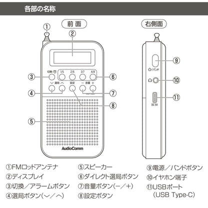 充電式ポケットラジオ（ワイドFM/連続使用15時間 イヤホン時/ホワイト）_03-7051_RAD-P332N-W_OHM（オーム電機）