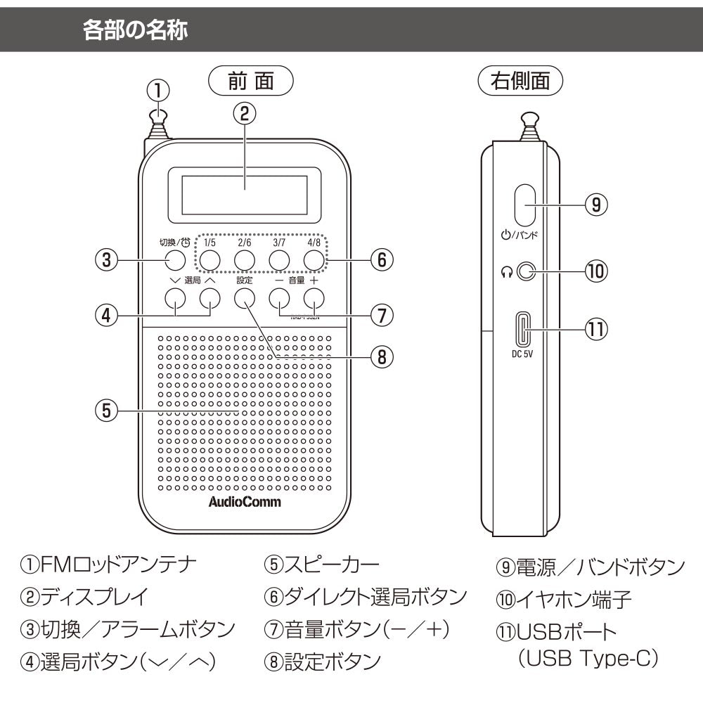 充電式ポケットラジオ（ワイドFM/連続使用15時間 イヤホン時/ブラック）_03-7052_RAD-P332N-K_OHM（オーム電機）