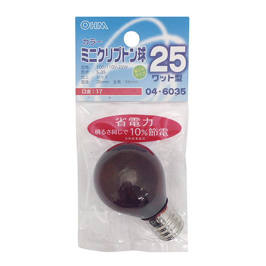 【納期約2週間・ご注文単位5個】LB-S3725K-CR ミニクリプトン球 クリアカラー（25W/レッド/E17） OHM（オーム電機）