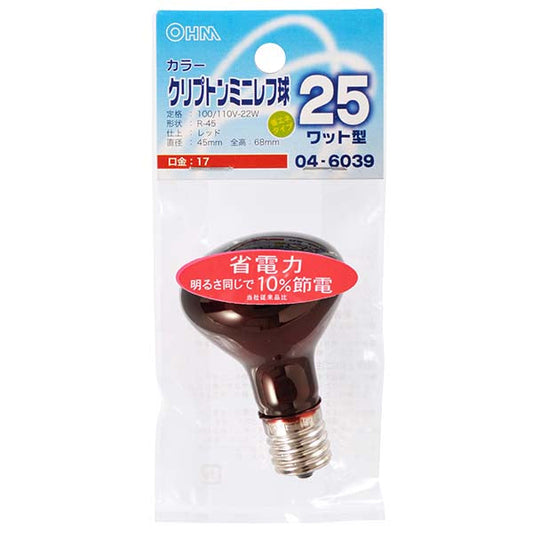 【納期約2週間・ご注文単位5個】LB-R4725K-CR クリプトンミニレフ球（25W相当/レッド/E17） OHM（オーム電機）