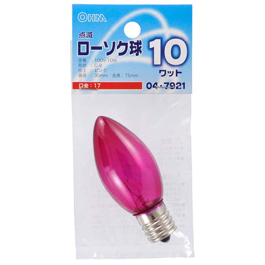 【納期約2週間・ご注文単位5個】LB-C9710TE-CP 点滅ローソク球（10W/ピンク/C-9/E17） OHM（オーム電機）