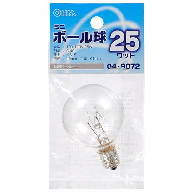 【納期約2週間】LB-G4225-C ミニボール球（25W/クリア/G40/E12） OHM（オーム電機）