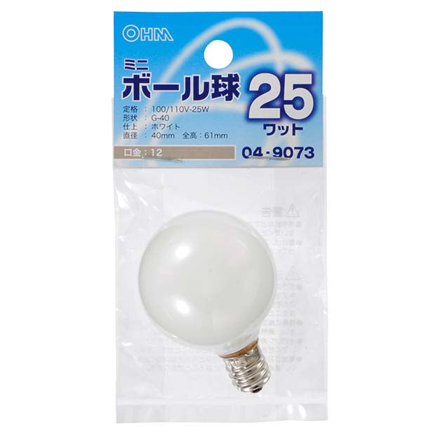 【納期約2週間】LB-G4225-W ミニボール球（25W/ホワイト/G40/E12） OHM（オーム電機）