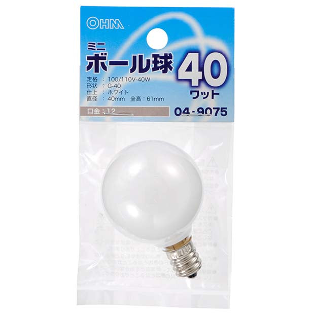 【納期約2週間】LB-G4240-W ミニボール球（40W/ホワイト/G40/E12） OHM（オーム電機）