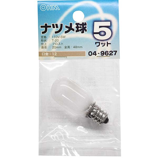 【納期約2週間】LB-T0205-F ナツメ球（5W/フロスト/E12） OHM（オーム電機）