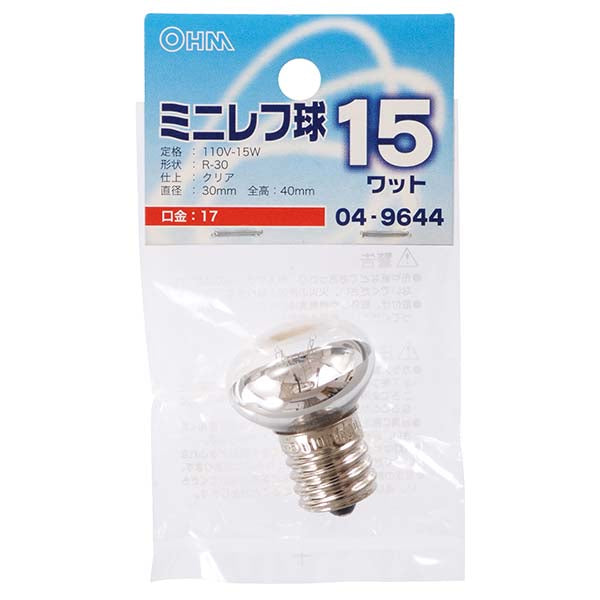 【納期約2週間】LB-R3715-C ミニレフ球（15W/クリア/R-30/E17） OHM（オーム電機）