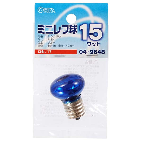 【納期約2週間】LB-R3715-CA ミニレフ球（15W/ブルー/R-30/E17） OHM（オーム電機）