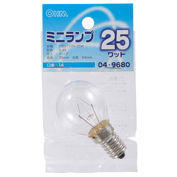 【納期約2週間・ご注文単位5個】LB-S3425-C ミニランプ（25W/クリア/E14） OHM（オーム電機）