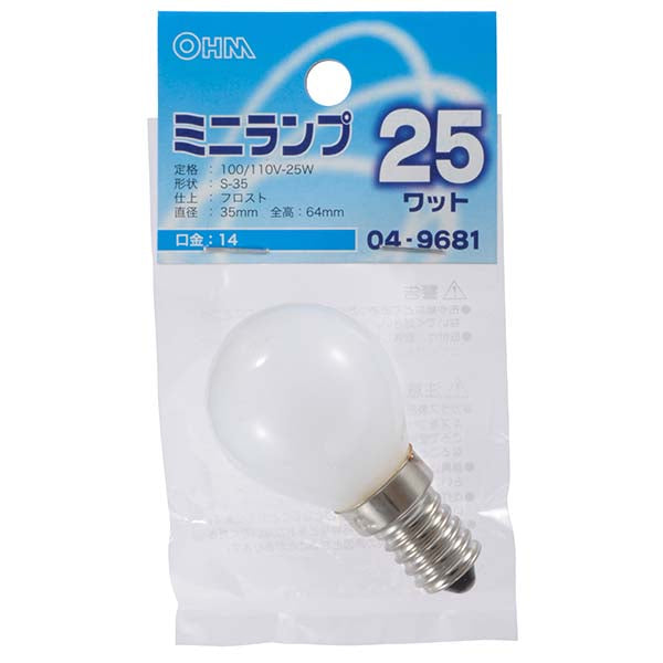 【納期約2週間・ご注文単位5個】LB-S3425-F ミニランプ（25W/フロスト/E14） OHM（オーム電機）