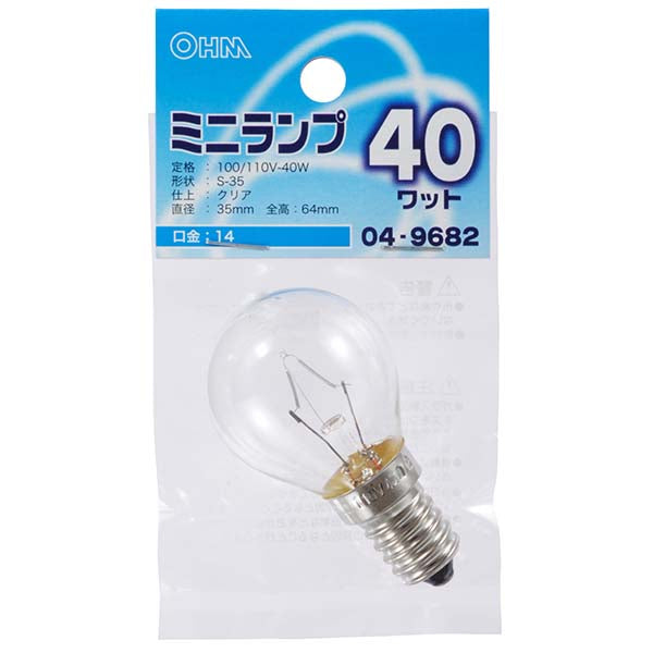 【納期約2週間・ご注文単位5個】LB-S3440-C ミニランプ（40W/クリア/E14） OHM（オーム電機）