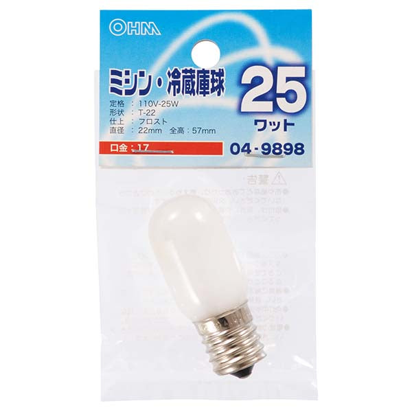 【納期約2週間・ご注文単位5個】LB-T2725-F ミシン・冷蔵庫球T22 E17 25Wフロスト OHM（オーム電機）