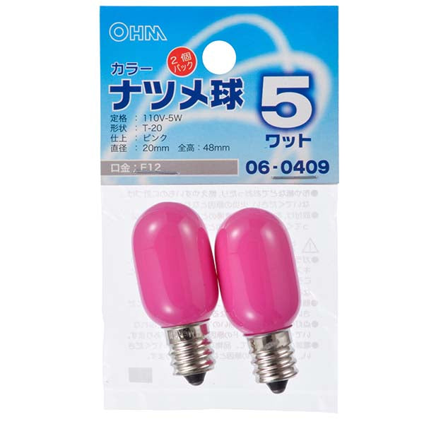 カラーナツメ球（5W/ピンク/T-20/E12/2個入り）