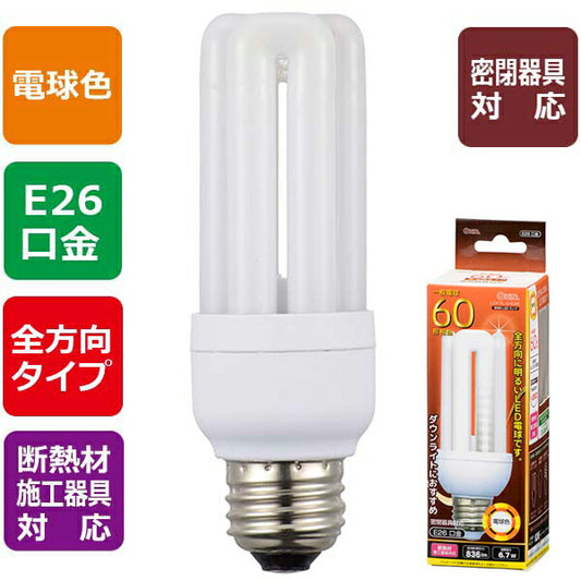 LED電球 D形（60形相当/836lm/電球色/E26/全方向配光280°/密閉形器具対応/断熱材施工器具対応）_06-1679_LDF7L-G-E26_OHM（オーム電機）