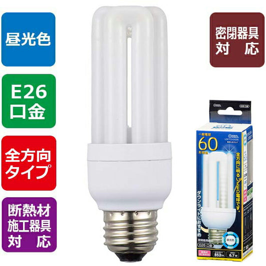 LED電球 D形（60形相当/853lm/昼光色/E26/全方向配光280°/密閉形器具対応/断熱材施工器具対応）_06-1683_LDF7D-G-E26_OHM（オーム電機）