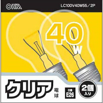 白熱電球（40W/クリア/E26/2個入り）_06-1758_LC100V40W55/2P_OHM（オーム電機）