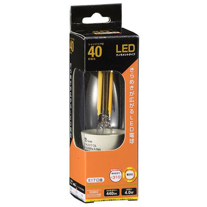 ＬＥＤフィラメントタイプ電球 シャンデリア球 クリア（40形相当/440lm/電球色/E17/全方向配光310°）