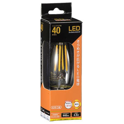 ＬＥＤフィラメントタイプ電球 シャンデリア球 クリア（40形相当/440lm/電球色/E26/全方向配光310°）