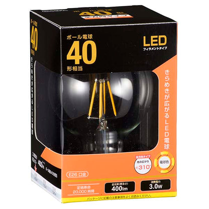 ＬＥＤフィラメントタイプ電球 ボール球形（40形相当/400lm/電球色/G95/E26/全方向配光310°）