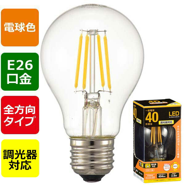 LDA4L/D C6 LEDフィラメントタイプ電球 クリア（40形相当/494lm/電球色/E26/全方向配光310°/調光器対応）