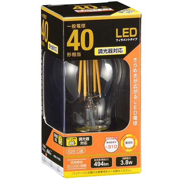 LDA4L/D C6 LEDフィラメントタイプ電球 クリア（40形相当/494lm/電球色/E26/全方向配光310°/調光器対応）