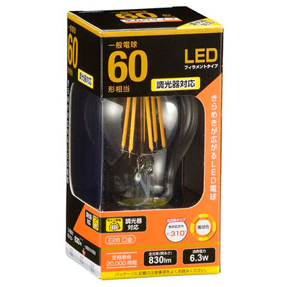 LDA6L/D C6 LEDフィラメントタイプ電球 クリア（60形相当/830lm/電球色/E26/全方向配光310°/調光器対応）