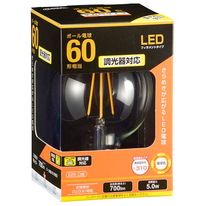 LDG5L/D C6 LEDフィラメントタイプ電球 ボール球形（60形相当/700lm/電球色/G95/E26/全方向配光310°/調光器対応）