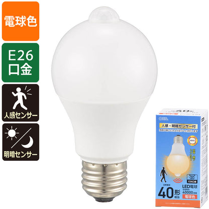 【消灯お知らせ機能搭載】LED電球（40形相当/4.7W/540 lm/電球色/E26/人感・明暗センサー付）_06-5587_LDA5L-G PIR6_OHM（オーム電機）