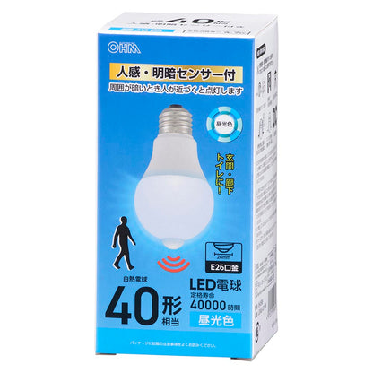 【消灯お知らせ機能搭載】LED電球（40形相当/4.7W/580 lm/昼光色/E26/人感・明暗センサー付）_06-5588_LDA5D-G PIR6_OHM（オーム電機）