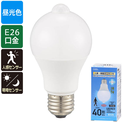 【消灯お知らせ機能搭載】LED電球（40形相当/4.7W/580 lm/昼光色/E26/人感・明暗センサー付）_06-5588_LDA5D-G PIR6_OHM（オーム電機）