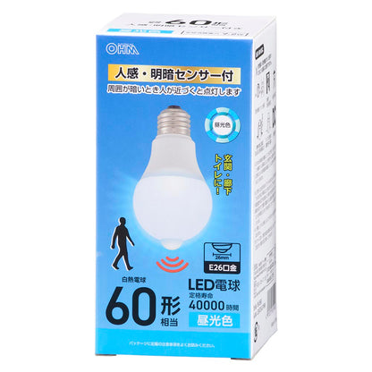 【消灯お知らせ機能搭載】LED電球（60形相当/7.2W/890 lm/昼光色/E26/人感・明暗センサー付）_06-5590_LDA7D-G PIR6_OHM（オーム電機）