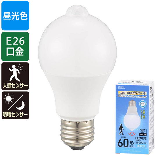 【消灯お知らせ機能搭載】LED電球（60形相当/7.2W/890 lm/昼光色/E26/人感・明暗センサー付）_06-5590_LDA7D-G PIR6_OHM（オーム電機）