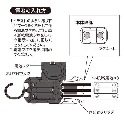 多目的作業ライト（COB LED/照射角度70°/単4形×3本使用/昼光色/130 lm/連続使用5時間）_08-0874_SL-W130R6C_OHM（オーム電機）