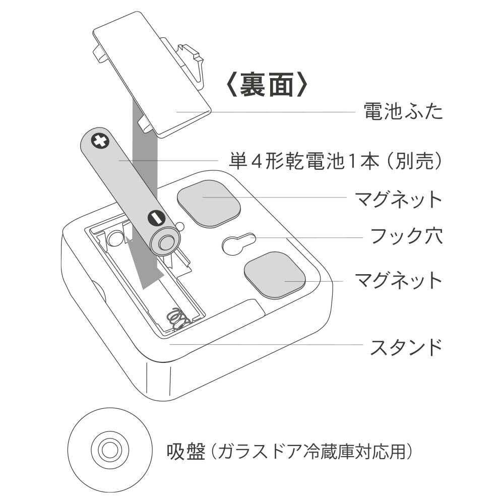 大画面タイマー（100分計/ガラスドア冷蔵庫対応用吸盤付/単4形×1本使用/ホワイト）_08-1456_COK-T131-W_OHM（オーム電機）