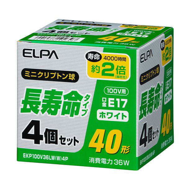 長寿命ミニクリプトン球 36W E17 ホワイト 4個入 EKP100V36LW(W)4P