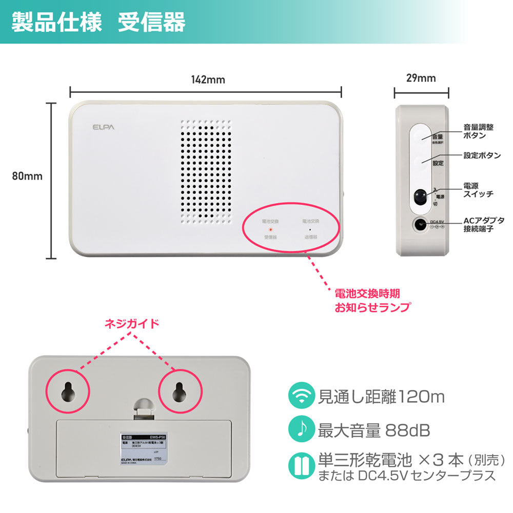 EWS-P50_1929300_ワイヤレスチャイム受信器 増設用