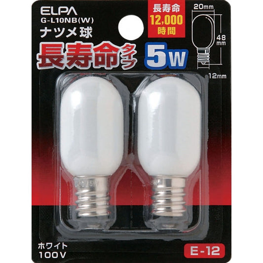 G-L10NB(W)_1665200_ナツメ球ロング E12 ホワイト_ELPA（エルパ・朝日電器）