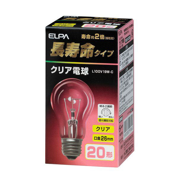 長寿命クリア電球 20W形 E26 L100V19W-C