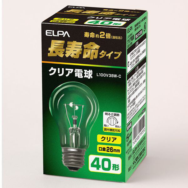 長寿命クリア電球 40W形 E26 L100V38W-C