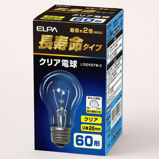 長寿命クリア電球 60W形 E26 L100V57W-C