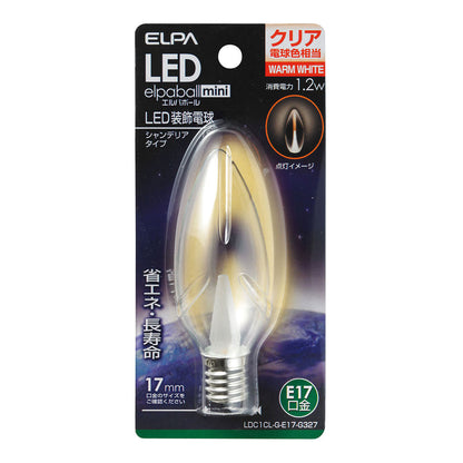 LDC1CL-G-E17-G327_1749200_LED電球 シャンデリア E17 クリア電球色_ELPA（エルパ・朝日電器）