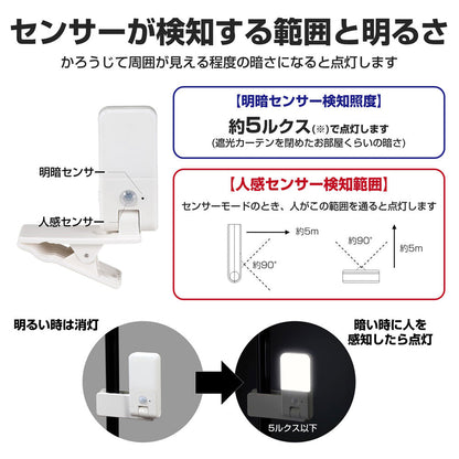 PM-LCP01_1964700_LEDナイトライト 人感センサー 白色 クリップ式_ELPA（エルパ・朝日電器）