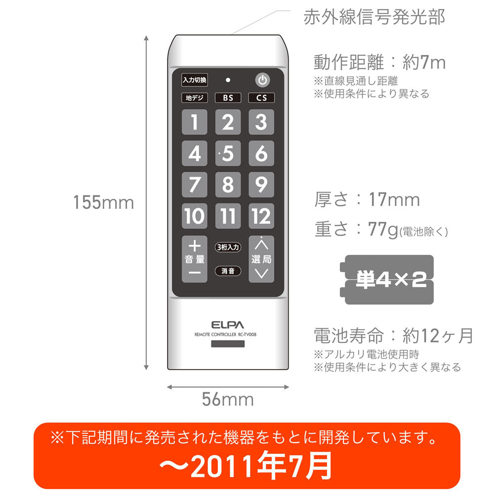 RC-TV008HI_1765000_テレビリモコンHI （日立WＯＯＯ）_ELPA（エルパ・朝日電器）