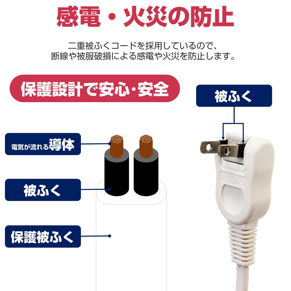 WBS-LU302B(W) LEDランプスイッチ付タップ 耐雷サージ機能付 3個口 2m_ELPA（エルパ・朝日電器）